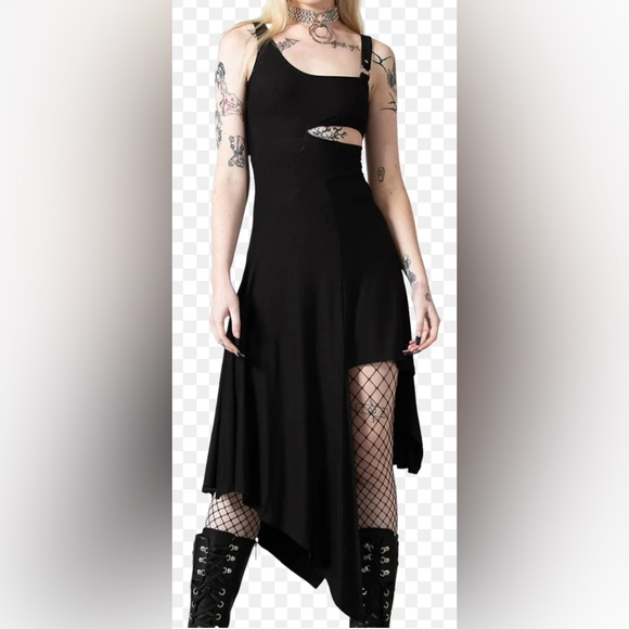 Killstar Dresses & Skirts - Killstar Black Asymmetrical One-Shoulder Cutout Dress